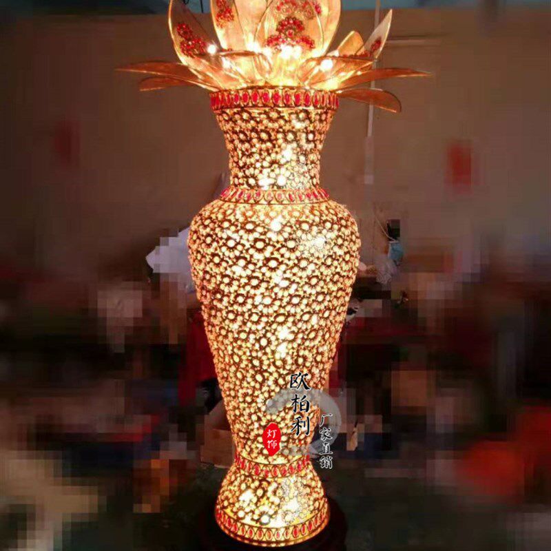 大型新款金色工艺花瓶 2.3米佛堂佛供寺庙佛前摆件莲花落地水晶灯