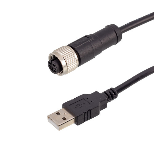 M12转USB连接器4芯5芯M12公头母头接USB2.0数据线1M2M5M长度定制A