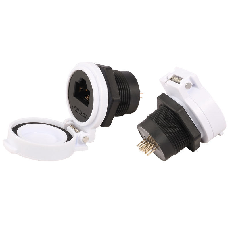 龙仕lshitech网线航空插头 rj45防水连接器 8P8C带屏蔽网络转接头