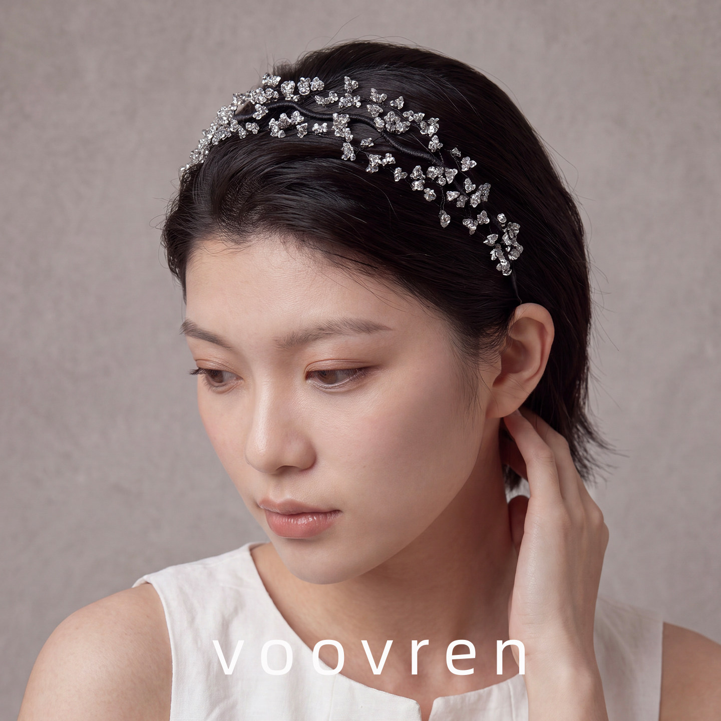 voovren蓝色水晶发箍水钻2026新款轻奢手工发卡短发女高级感头箍