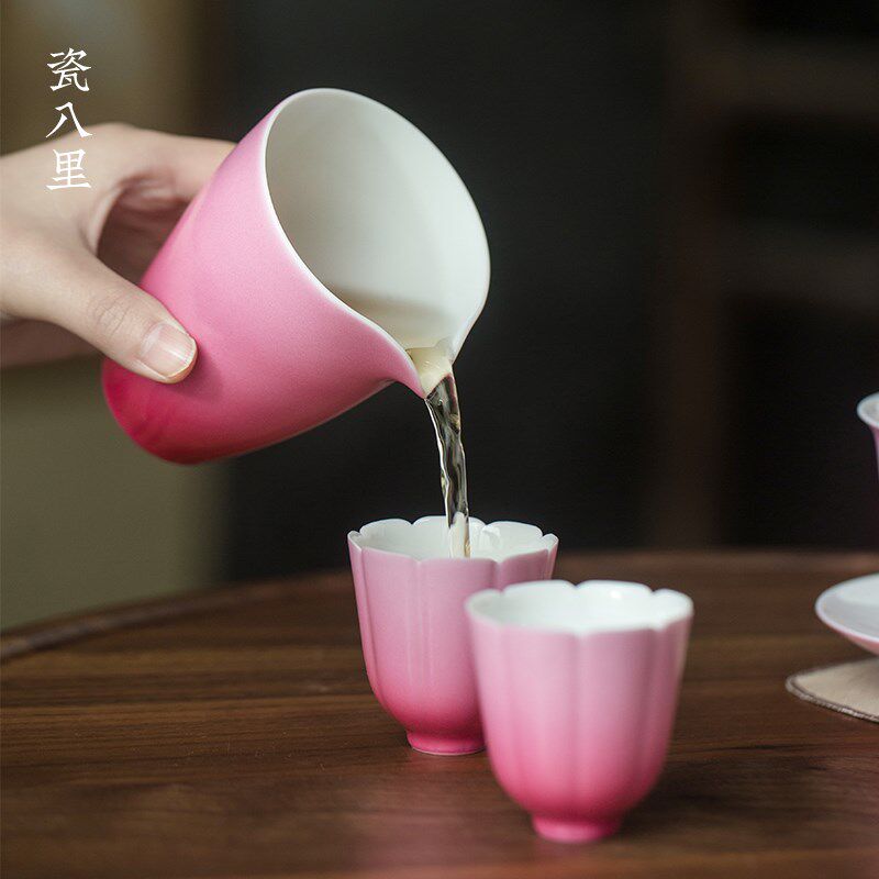 瓷八里 景德镇手工陶瓷 渐变胭脂红公道杯分茶器匀杯加厚茶海茶具