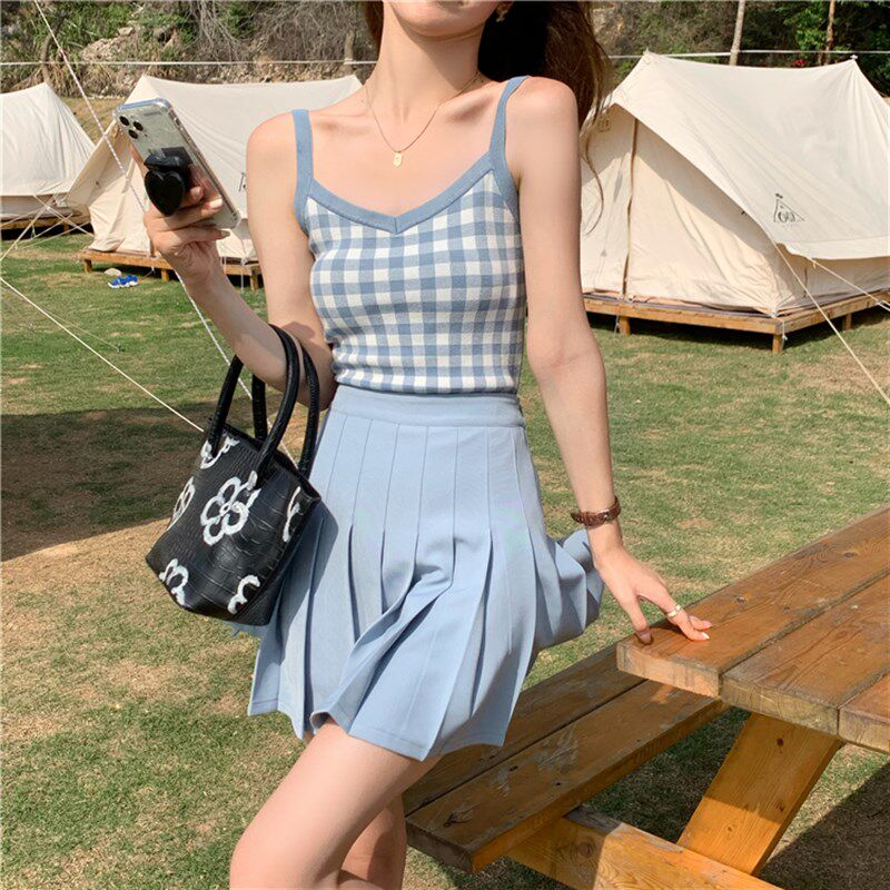 白色蓝色百褶裙半身裙女2021年夏季大码高腰jk短裙学院风a字裙子