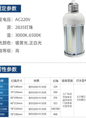 led铝材玉米灯高亮仓库厂房路灯店铺商业工业光源大功率工程节能