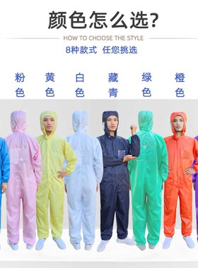 无尘服连体带口袋背标背袋背贴带鞋紫橙色卡槽定制洁净室防静电衣