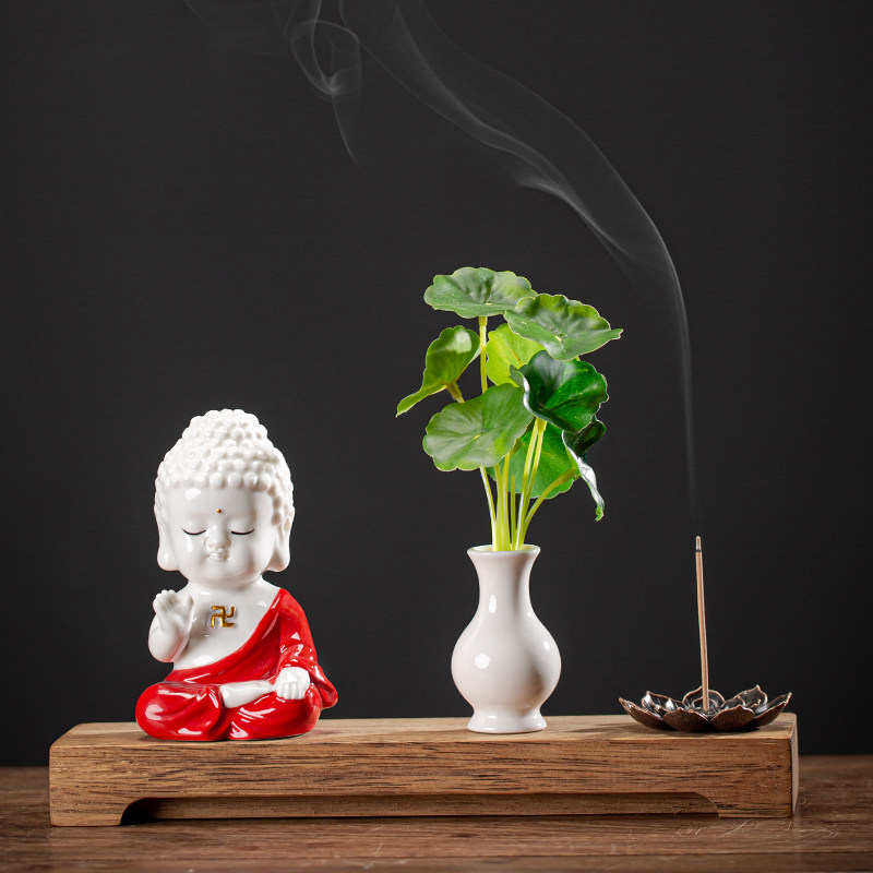 创意陶瓷小如来佛像摆件花器茶宠香插新中式禅意家居客厅桌面装饰