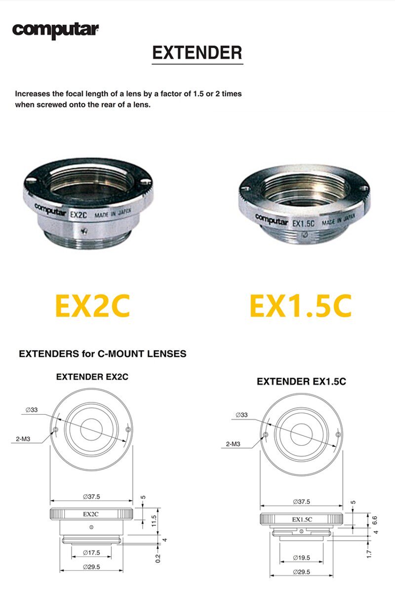 Computar工业镜头 康标达扩倍镜EX2C 2倍 增倍镜C口工业镜头