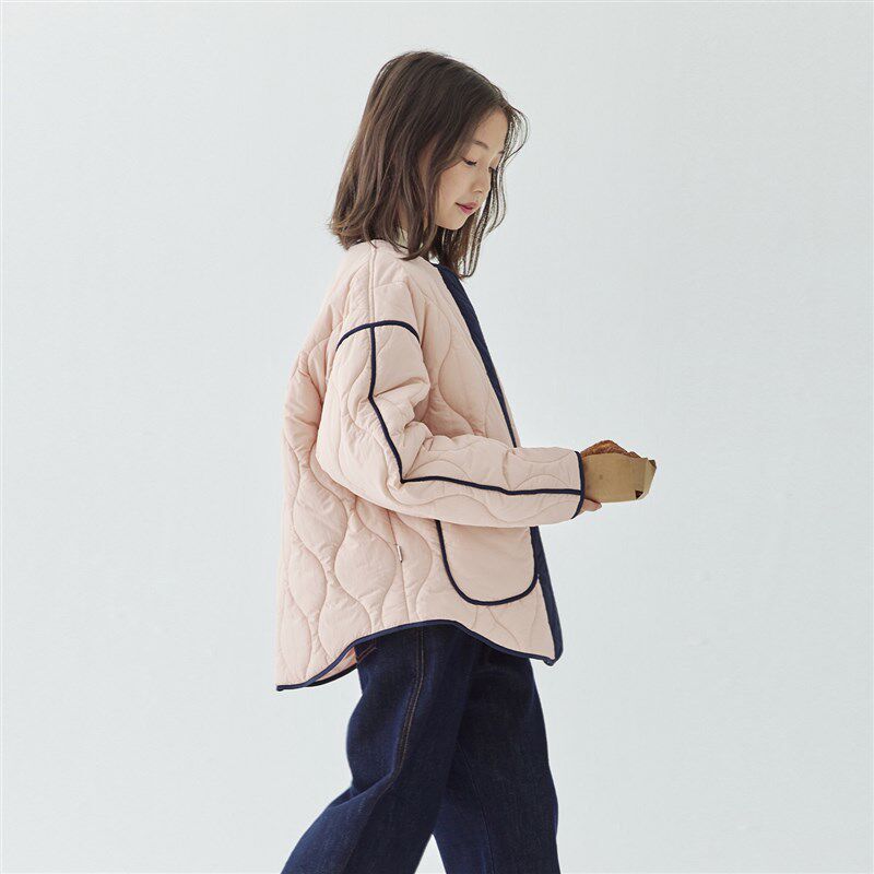 棵初2024年秋冬新品童装撞色拼接棉服女童葫芦绗线宽松廓型外套
