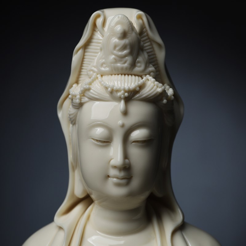 戴玉堂陶瓷《正坐杨柳观音》仿古瓷佛像供奉家用观世音菩萨像摆件