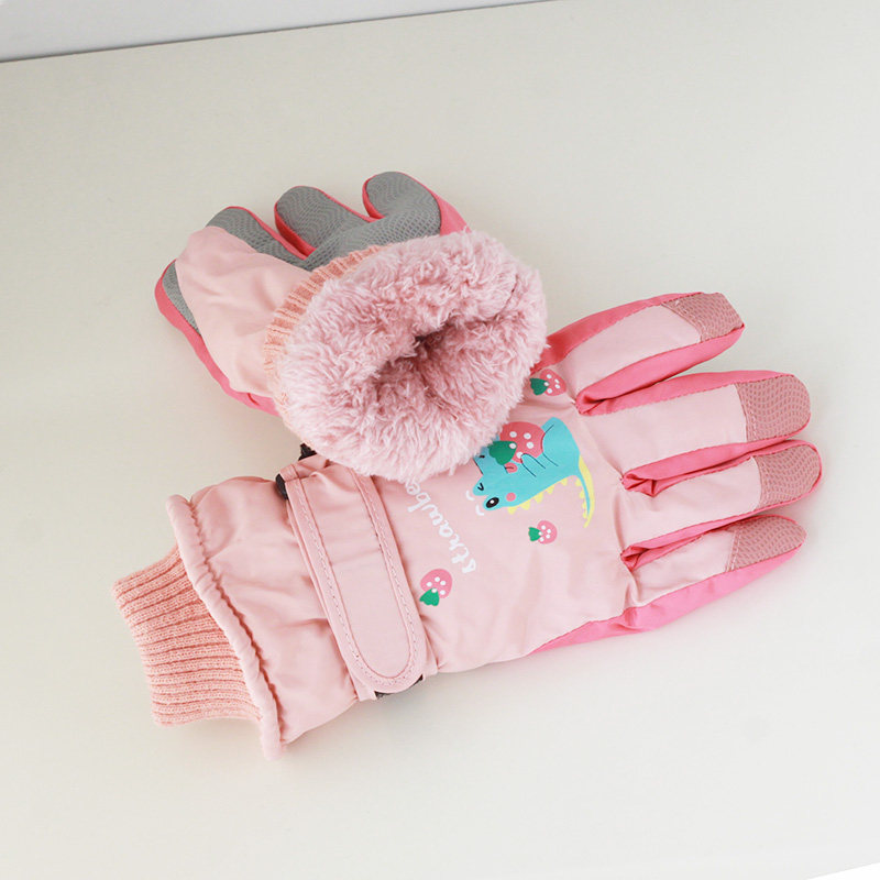 滑雪手套冬季4-12岁学生卡通可爱分指加绒厚保暖女童户外玩雪防水