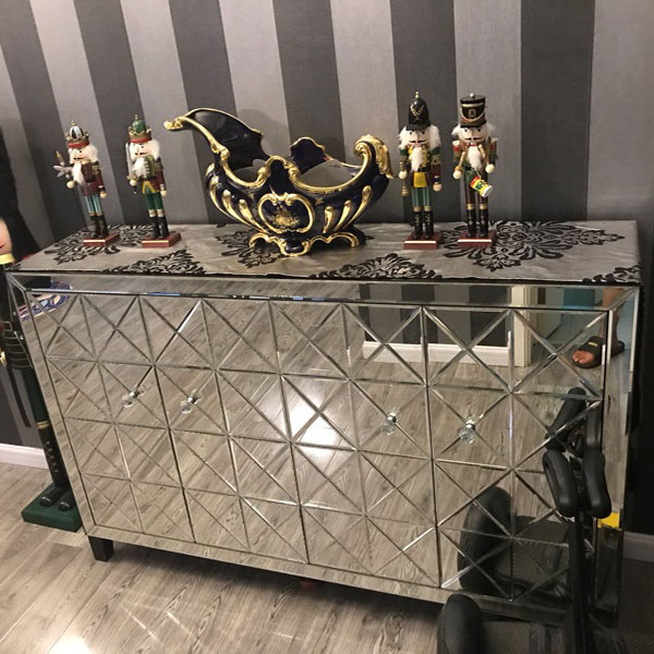 镜面餐边柜轻奢玻璃家具电视柜边柜玄关柜鞋柜储藏镜面5斗抽屉柜