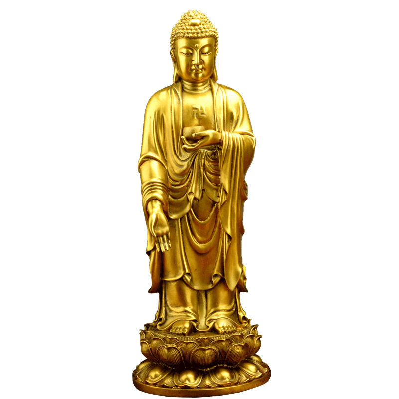 中式桌面摆件纯铜西方三圣佛像居家供奉神像保平安阿弥陀佛观音铜