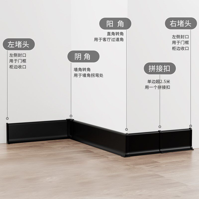 新款卡扣铝合金踢脚线6cm子午灰杏子灰极简卡扣款4公分金属地脚线