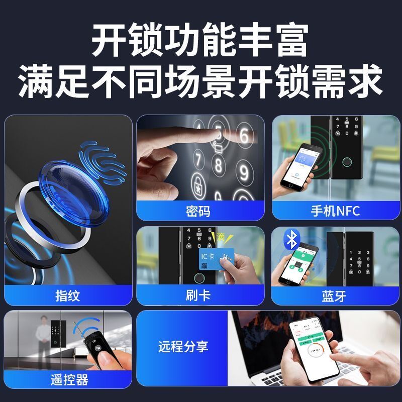 双面指纹锁户外防水玻璃门免开孔双开门密码锁有框门智能锁防雨