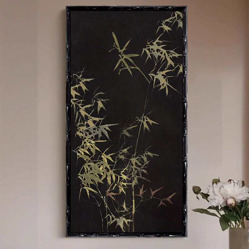 新中式复古背景墙装饰画法式中国风玄关边柜挂画南洋中古黑色壁画