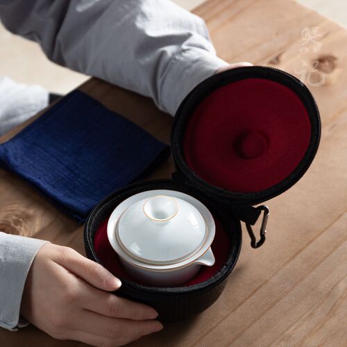 德化窑白瓷旅行茶具套装便携式户外茶具一壶二杯四杯快客杯便携包