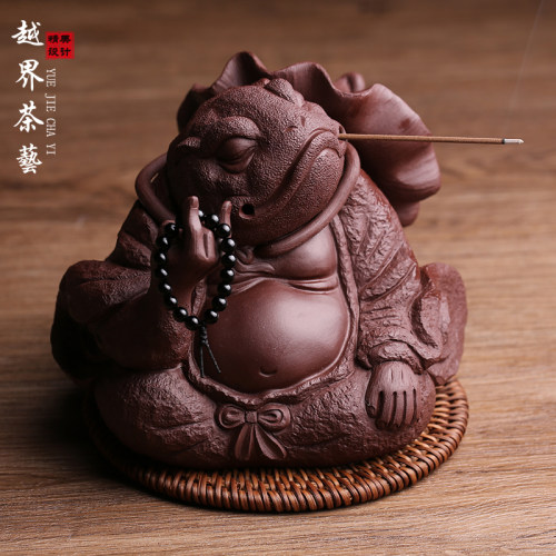 宜兴紫砂茶宠摆件招财逍遥金蟾仙人禅意全手工茶桌装饰茶玩可养