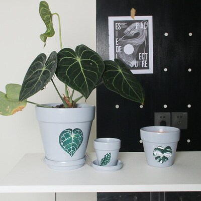 植物幻想叶片花器手绘红陶盆绿植多肉创意可爱透气有趣办公室礼物