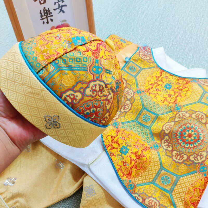 周岁礼服男宝宝秋季金色套装婴儿百日宴男童抓周服新中式一岁冠衣