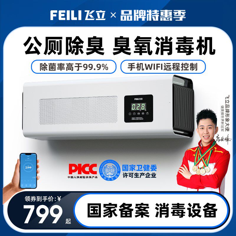 飞立壁挂式臭氧发生器公厕除臭除异味空气杀菌工业臭氧消毒机