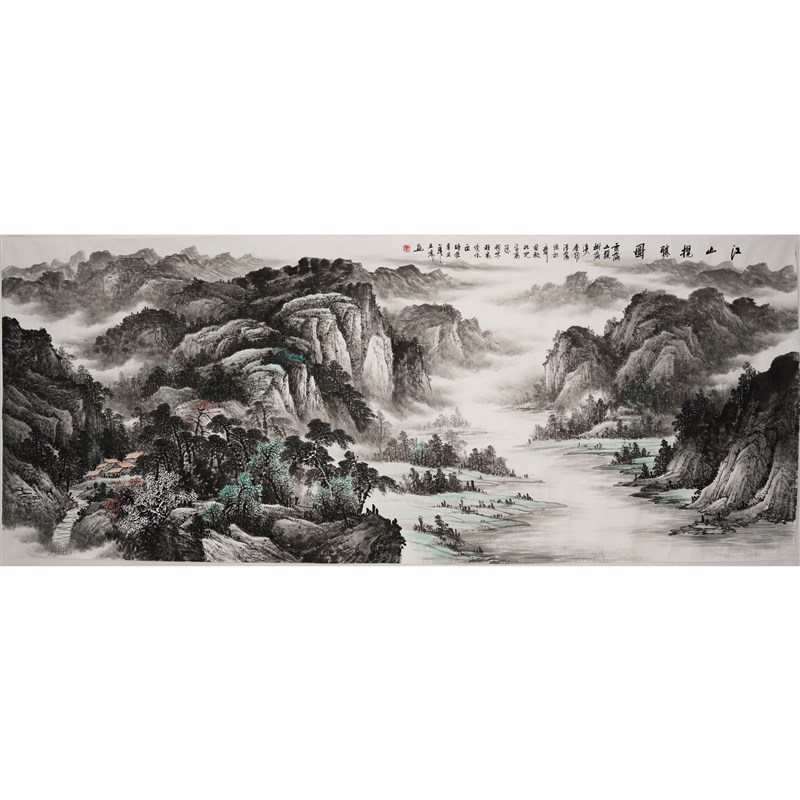 小八尺纯手绘水墨山水画办公室国画客厅装饰挂画精品画芯王涛0006