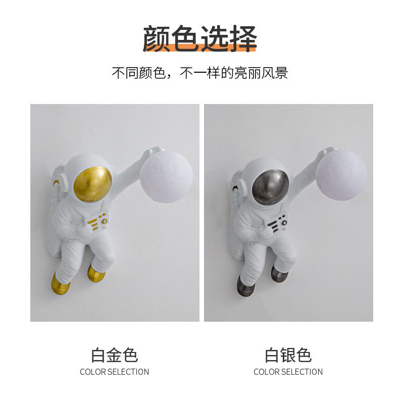 儿童房壁灯宇航员太空人月球灯男孩女孩房卡通现代简约卧室床头灯