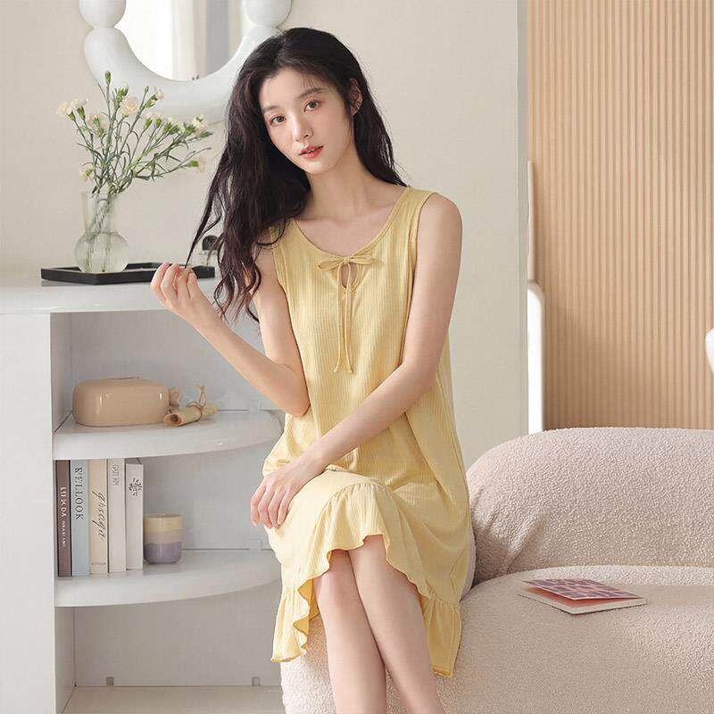 带胸垫睡裙女莫代尔夏季薄款吊带无袖背心高级感夏天连衣裙子睡衣