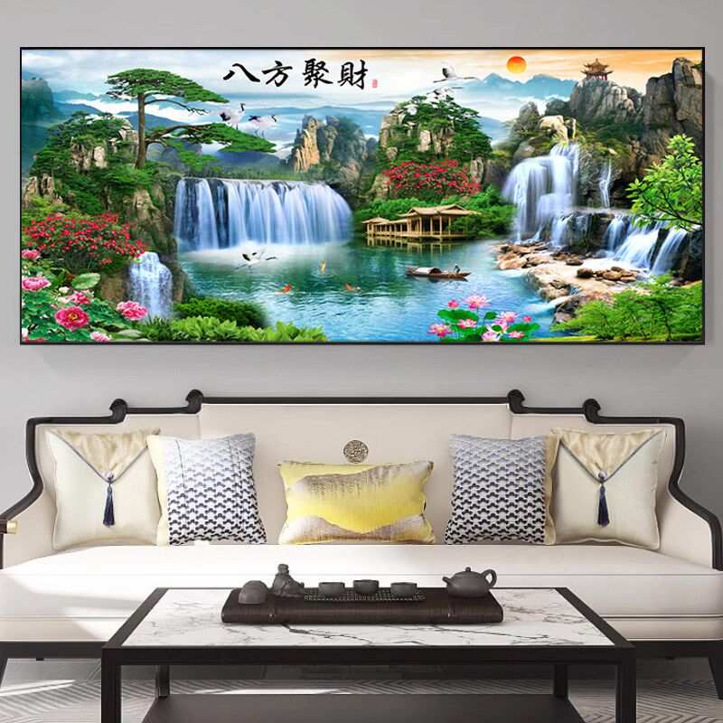 2024新款5d钻石画八方聚财满钻十字绣客厅大气山水风景点钻砖石画