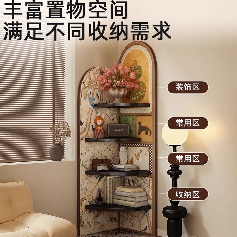中古转角柜子床头落地摆件装饰书架客厅收纳复古三角柜墙角置物架