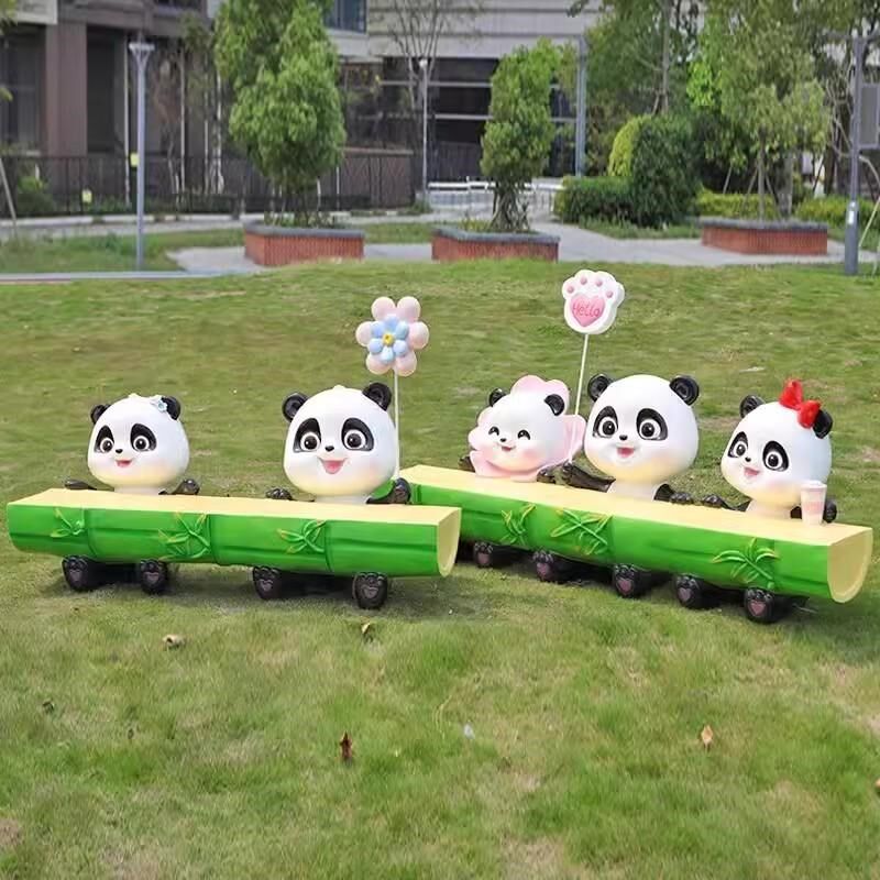 户外卡通熊猫竹子坐凳公园小区座椅玻璃钢动物雕塑景观装饰品摆件