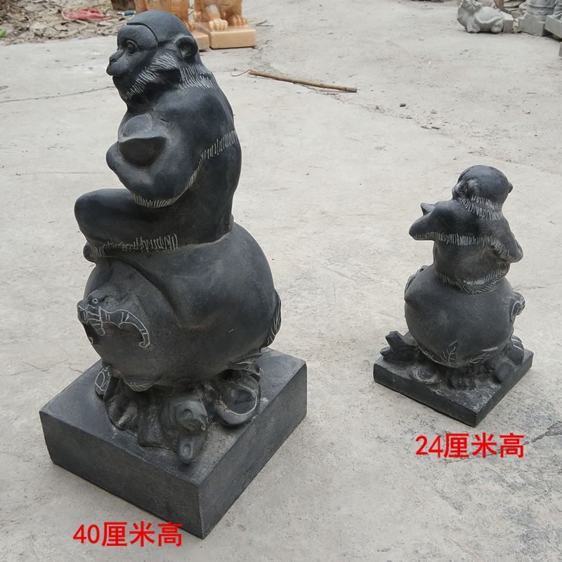 石雕青石猴子十二生肖猴石头雕刻猴家居饰品风水元宝猴摆件