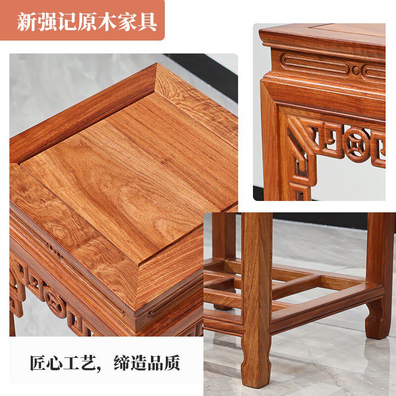 缅甸花梨木大果紫檀花架金钱花几中式家具红木客厅落地花盆架置物