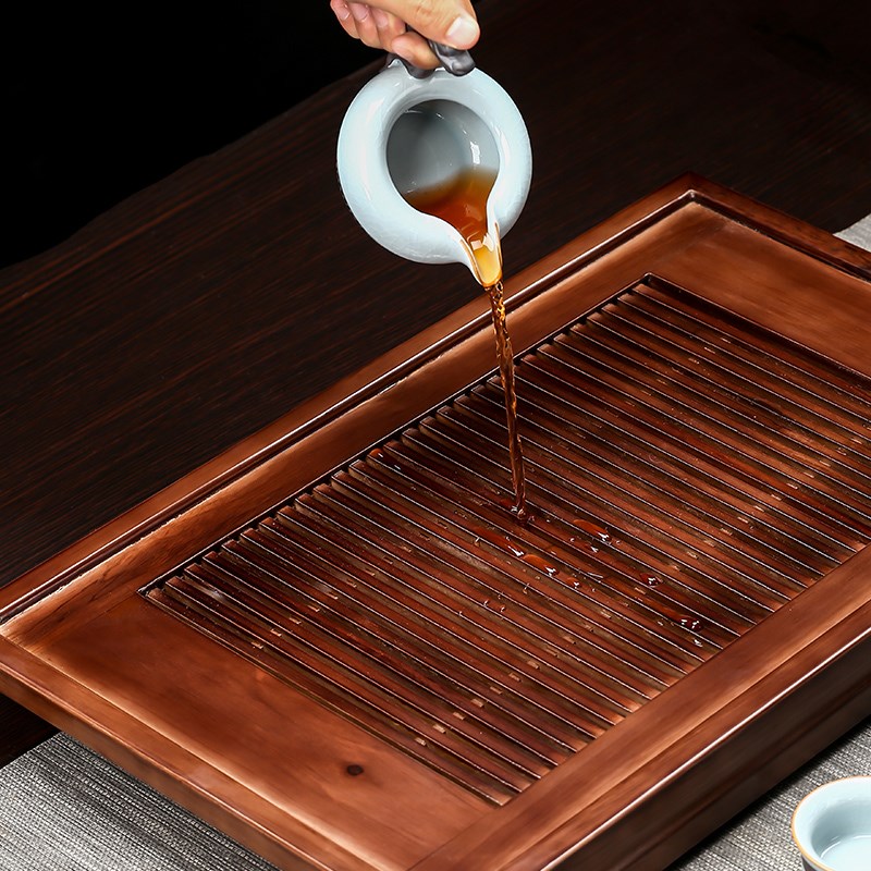 实木茶盘简约柯木功夫茶台家用茶具茶托双用茶海不锈钢底托干泡盘