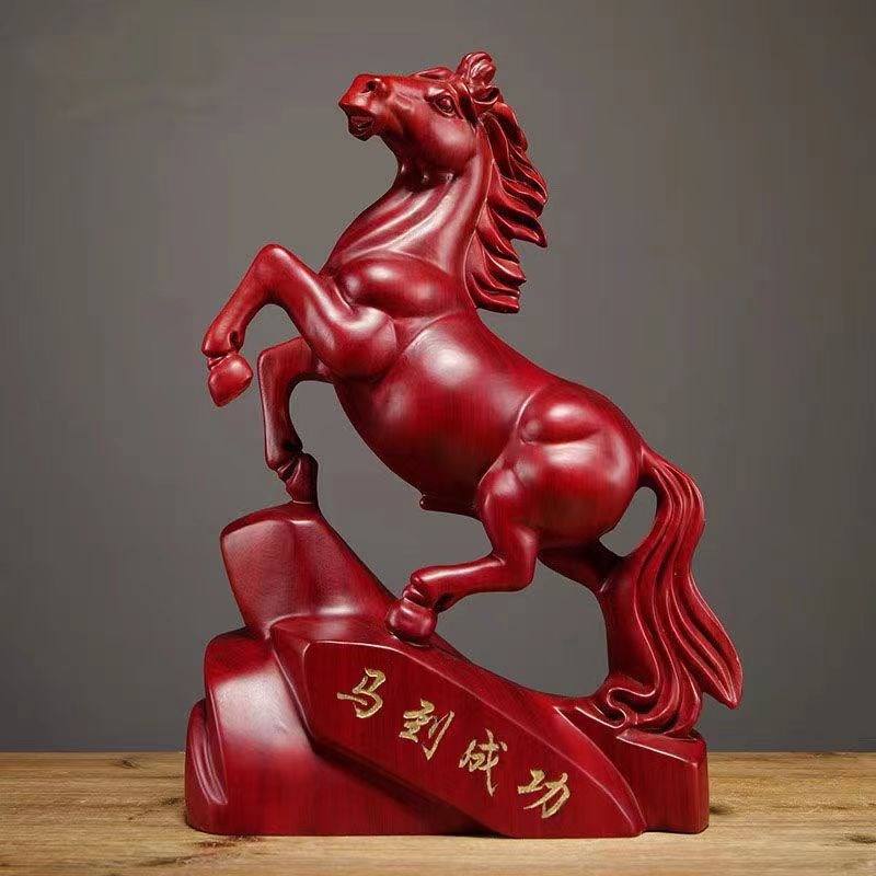 木雕马摆件红马到成功实木质桌面摆件红木工艺品生日礼物开业送人
