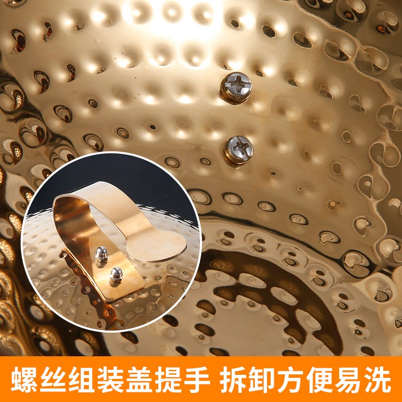 铁板烧盖子锤点铁板盖带把手牛排盖日料寿司烧烤盘盖仿黄铜圆形盖