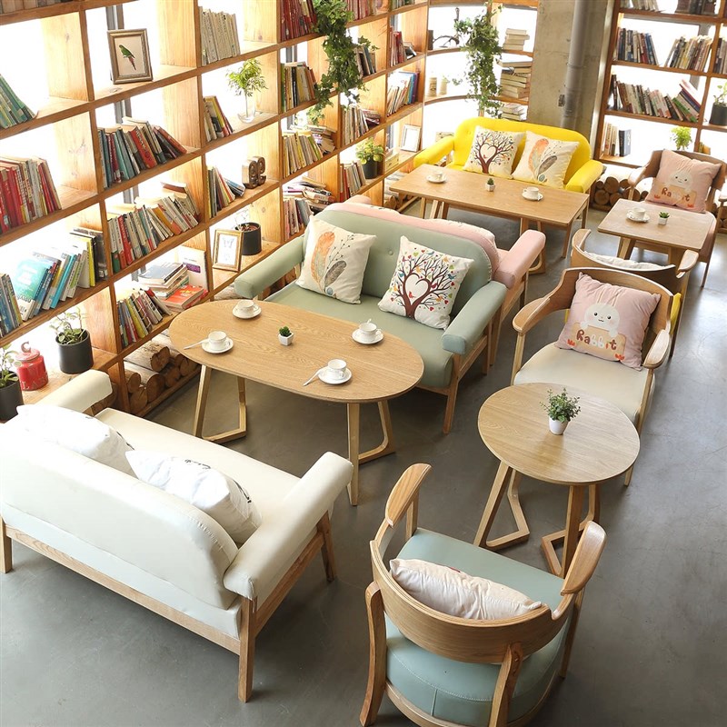 网红奶茶店甜品店咖啡厅桌椅组合简约清新休闲洽谈接待会客沙发椅