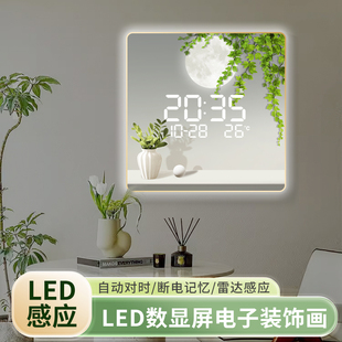 客厅电子钟挂钟装饰画LED数显日历静音简约高档家用创意壁画时钟