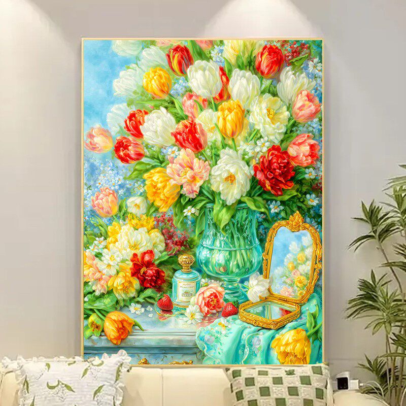 方钻郁金香花桌2026新款钻石画满钻手工diy贴钻画客厅点钻钻石绣