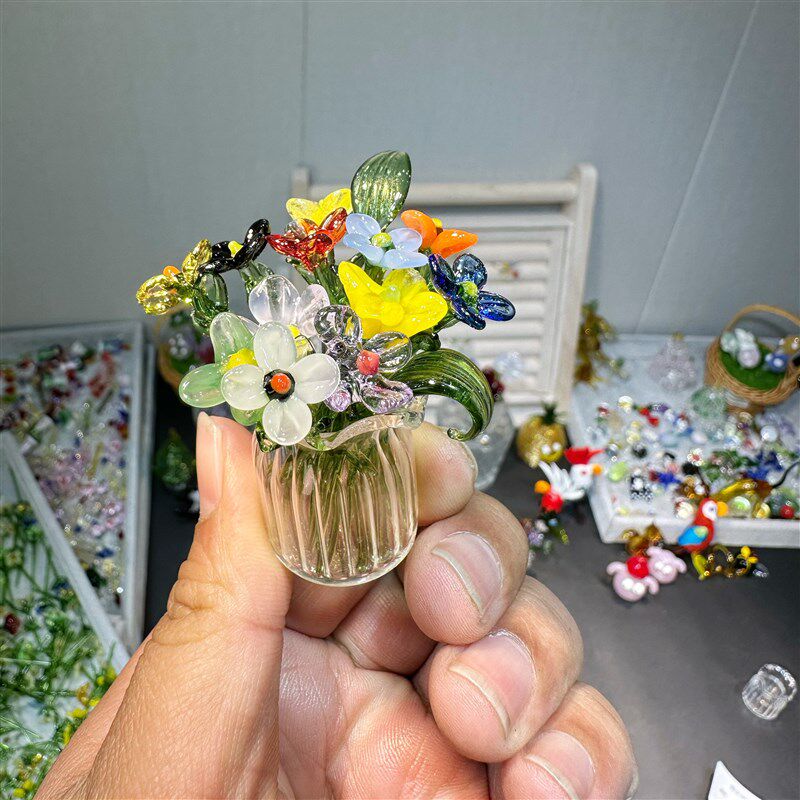 七色小花迷你琉璃插花带花瓶自己备注颜色梳妆台摆件工位摆件桌面