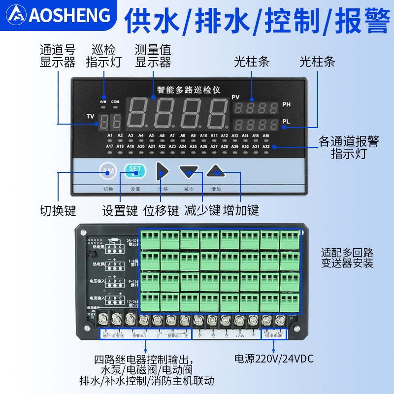 智能多路温度巡检仪4/8/16/24/32路温度采集模块485测温控制仪