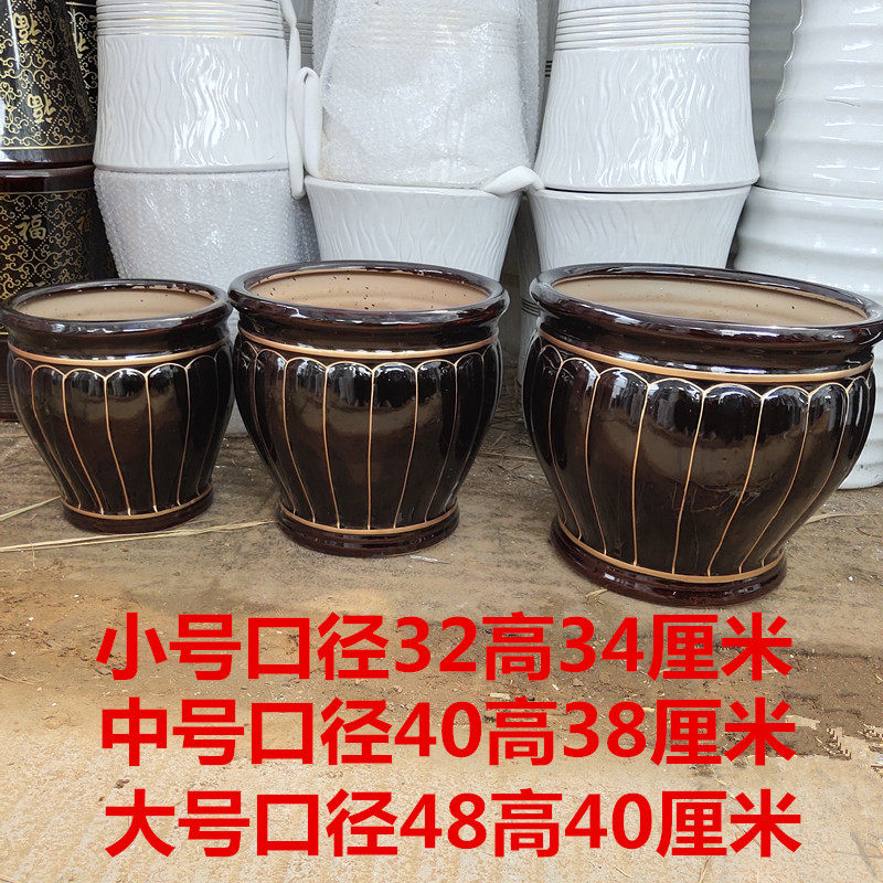 竹筐花卉纹白色特大号陶瓷花盆大型植物发财树平安树大号花盆花瓶