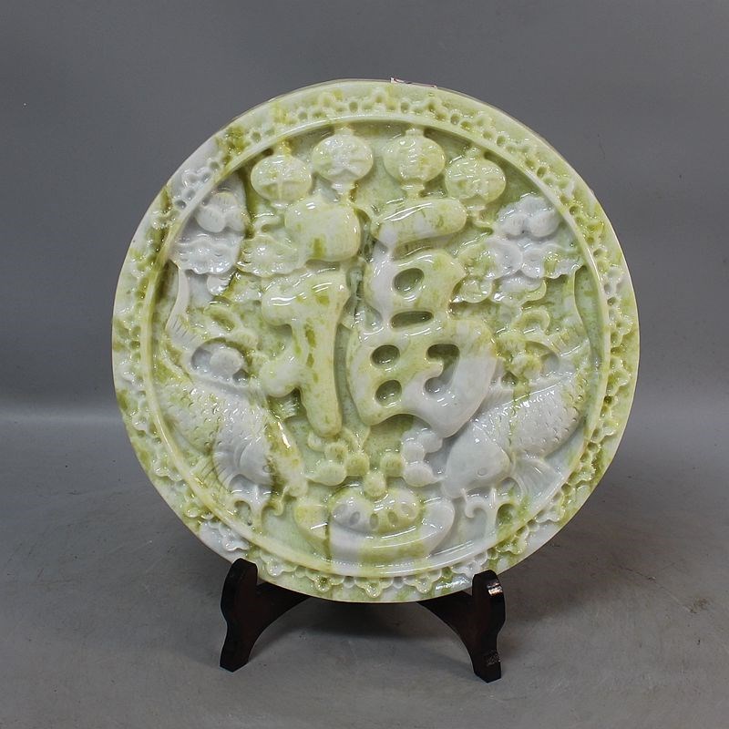 辽宁纯天然岫玉平安扣摆件岫岩玉福鱼平安扣玉石八卦摆件家居风水