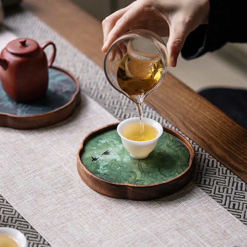 国风胡桃木壶承干泡台中式小型茶盘功夫茶具茶托盘茶承茶壶垫布垫