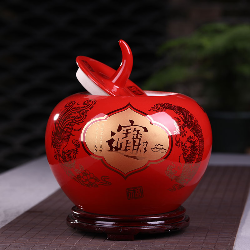 景德镇陶瓷储物罐带盖子罐子大号中国红家居客厅装饰品摆件结婚礼