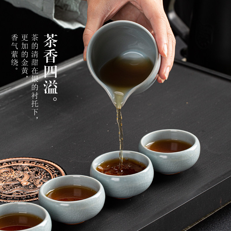 六只装汝窑功夫茶杯品茗杯茶具茶碗个人主人杯仿古陶瓷开片小杯子