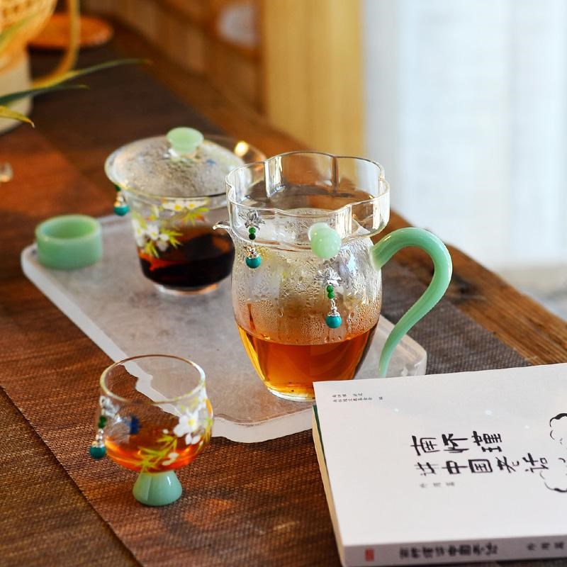 国风耐热玻璃茶漏一体公道杯茶过滤网手工滤茶网分茶器托高档套装