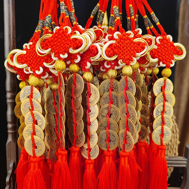 五帝钱门对门挂件真品纯铜吉祥中国结铜钱古币5帝钱十帝钱压门槛