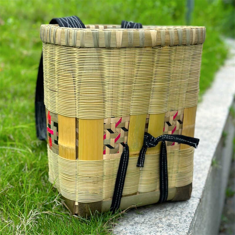 云南大理竹篓精编双层竹竹篓手工竹编家用四川背篼买菜竹筐拍照