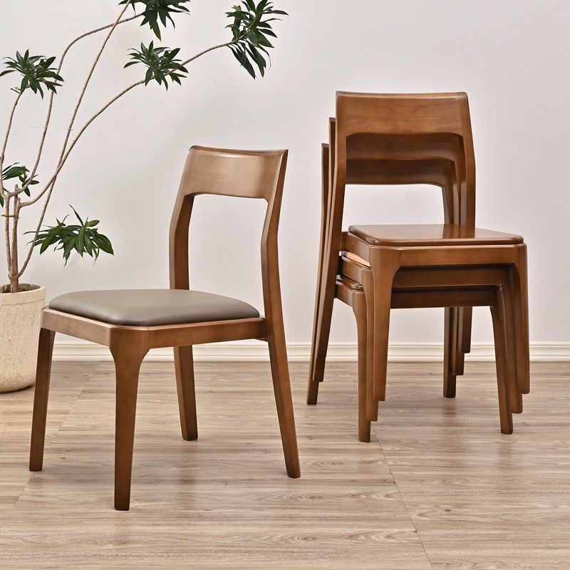 全实木餐椅能堆叠椅子可叠放餐椅简约吃饭椅家用靠背椅新中式餐椅