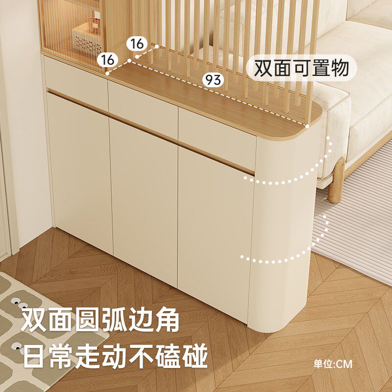 圆弧入户玄关柜简约客厅隔断柜轻奢实木原木屏风柜进门玄关柜鞋柜
