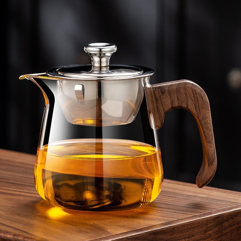 加厚耐热木把玻璃公道杯带盖子家用分茶器倒茶公杯茶漏过滤高档茶